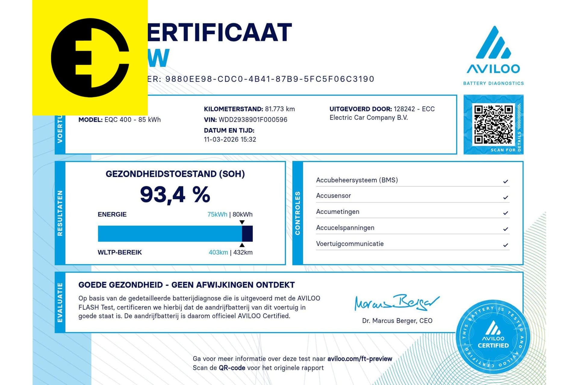 Mercedes-Benz EQC 400 4MATIC Premium Plus 80 kWh | SOH 93,4% | 1886 | Dode hoeksensor | Stoelverwerwarming – foto 3